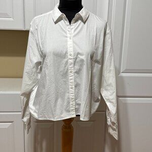 Lands' End Shirt Top Blouse Button Up Collared Neck Womens M White Cotton